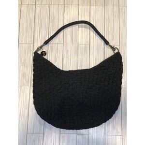 The SAK Black Crochet Purse Boho Hippie Handbag Zip Closure Removable Strap
